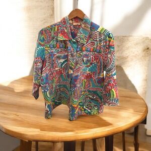 Choices Woman Paisley Print Beaded Button Front Long Sleeve Shirt Top 1X